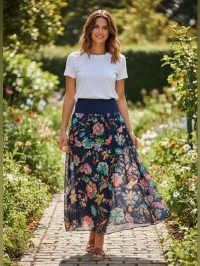 Giusy Floral Silk Blend Maxi Skirt Size Large